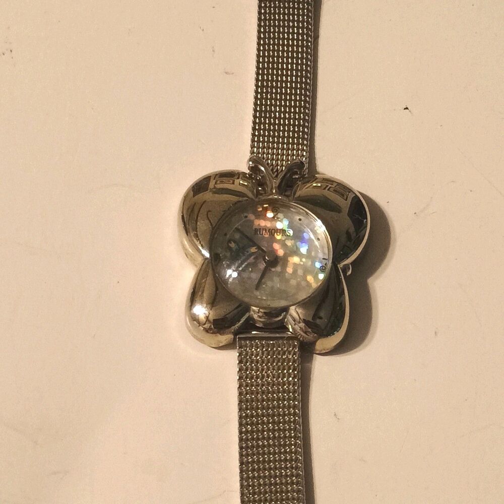 Rumours Butterfly Watch Womens Silver Tone Mesh Band Iridescent Dial Tested Y2K